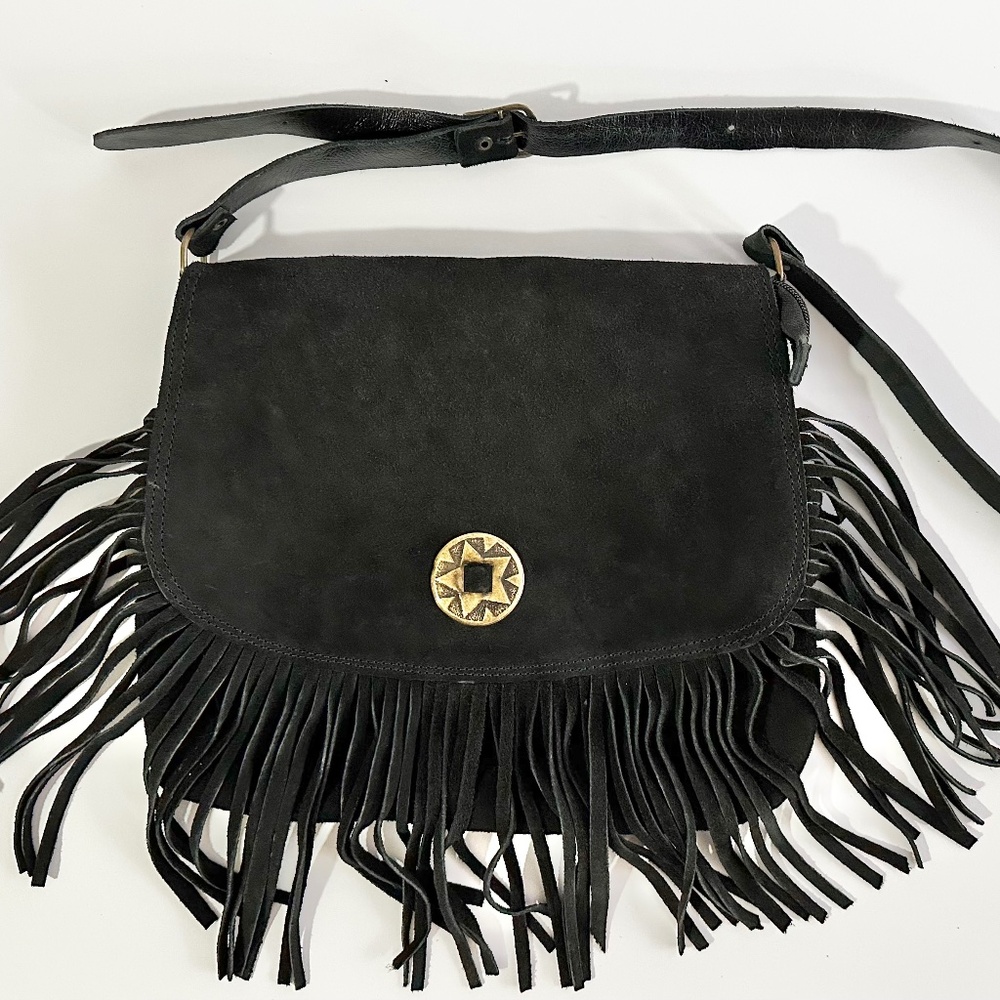 Black Suede Fringed Bag